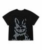 Bieseulaebis Back Big Trippy Rabbit Shadow Print Short Sleeve T-Shirt Black