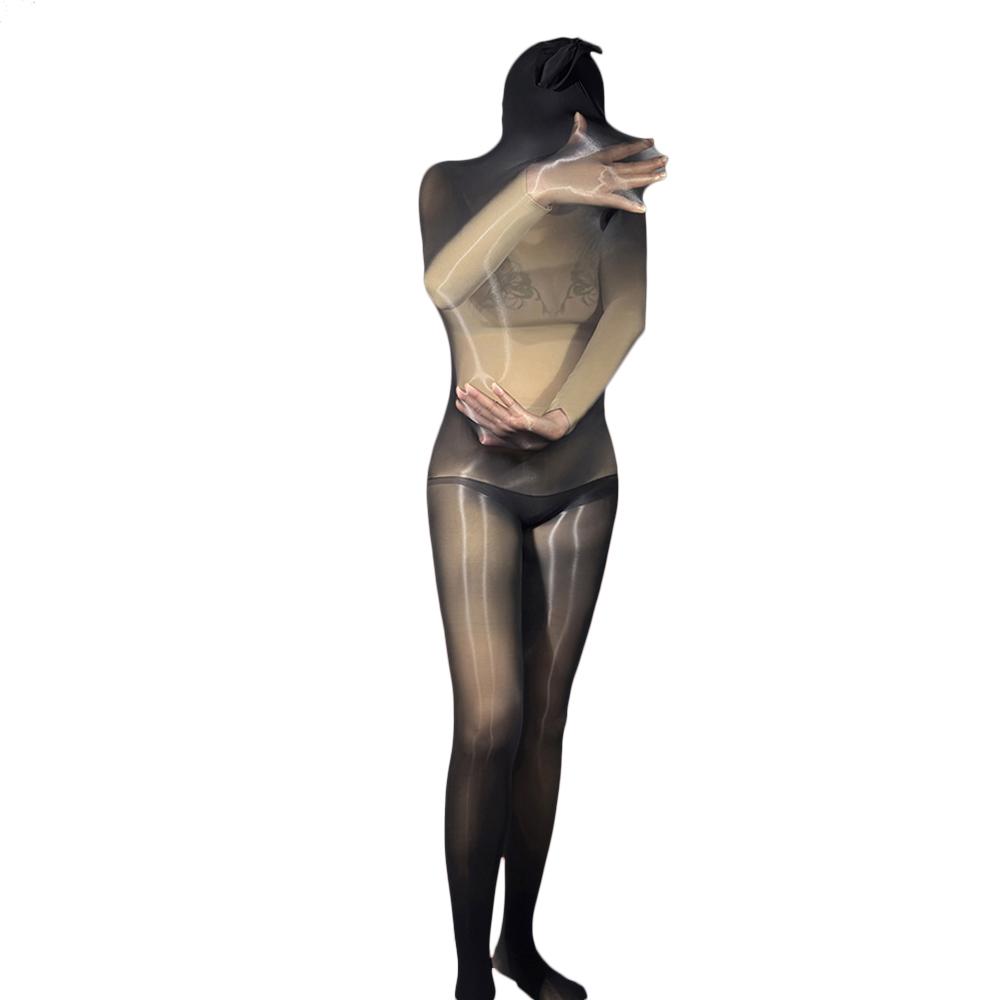 Women Unisex Sexy Oil Shiny Bodysuit Sheer See Through Body Pantyhose Tights Cocoons Body Stocking Elastic Yoag Leotard Bodycon
