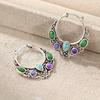 Bohemian Stil Synthetischer Türkis Inlay Hohl-Creolen Ohrringe Damen Vintage Silberbeschichtet Bankett Feiertags Schmuck Zubehör
