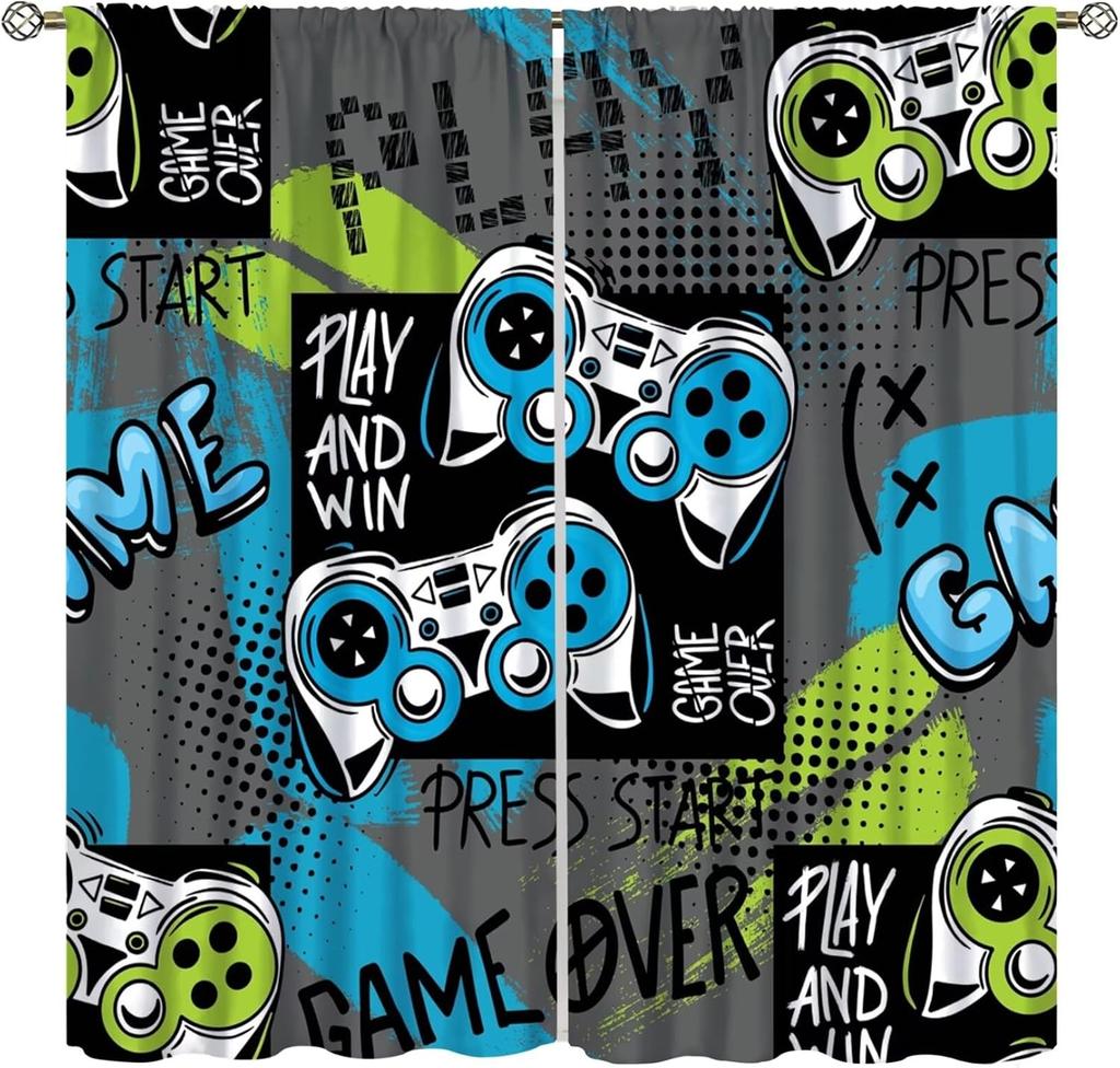 Spiel Vorhänge Cartoon Gamepad Junge Mädchen Teenager Schlafzimmer Neon Dekorativ Küche Wohnzimmer Vorhang Set Bahnen Polyester Perfekt Für Bereich