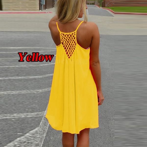 

Сексуальное женское летнее повседневное вечернее платье без рукавов с открытой спиной, пляжная одежда, мини-платье M жёлтый