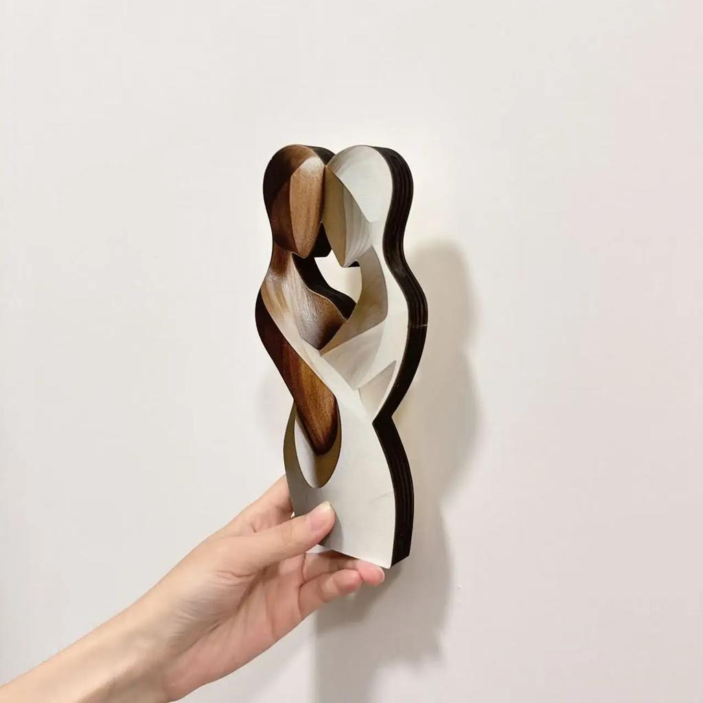 1 stk 2D Flat Elegant Trestatue av Par-Moderne Hjemmedekor, Kunstig Tre,Ideell for Stue,Soverom eller Kontorskulptur