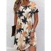 Women's Tropical Leaf Round Neck Short Sleeve T-Shirt Dress