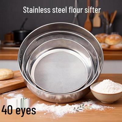 Edelstahl Mehlsieb, Verdickt Rund, 40 Maschen, Durchmesser 10cm-21cm, Aimanwu Backen