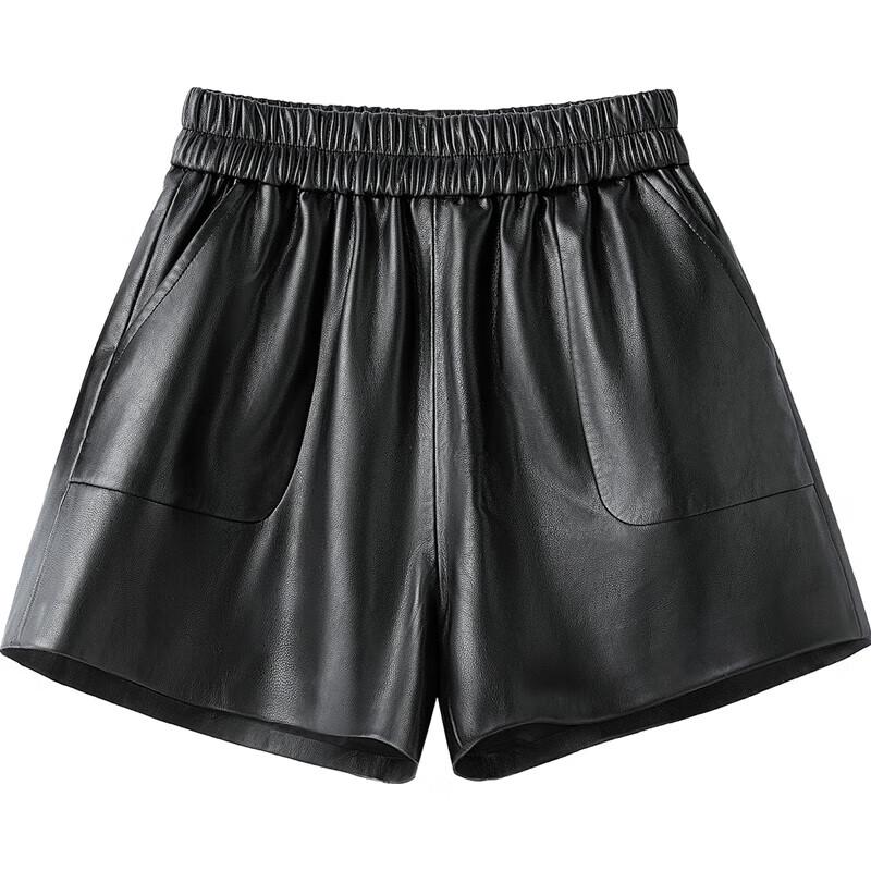 Women's High-Waist Elastic Faux Leather Wide-Leg Shorts