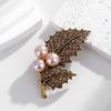 Retro Leaf Pearl Brooch Pin With Embedded Diamonds Elegant Fashionable Jewelry Accessory Pin Brooch