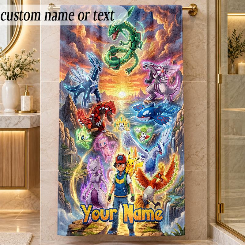 Beach TowelPokémon Custom Name Text Personalized Soft Towel for Beach Pool Indoor Home Decor Gift