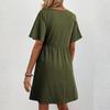 Robe courte à manches courtes imprimée, tendance et décontractée pour femme, à col en V ample, resserrée à la taille
