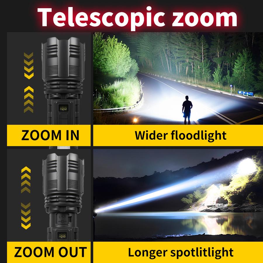 Solar 3000mah Led Flashlight USB Rechargeable High Power 9mode Light Outdoor Waterproof Torch Lantern for Camping Hiking Fishing