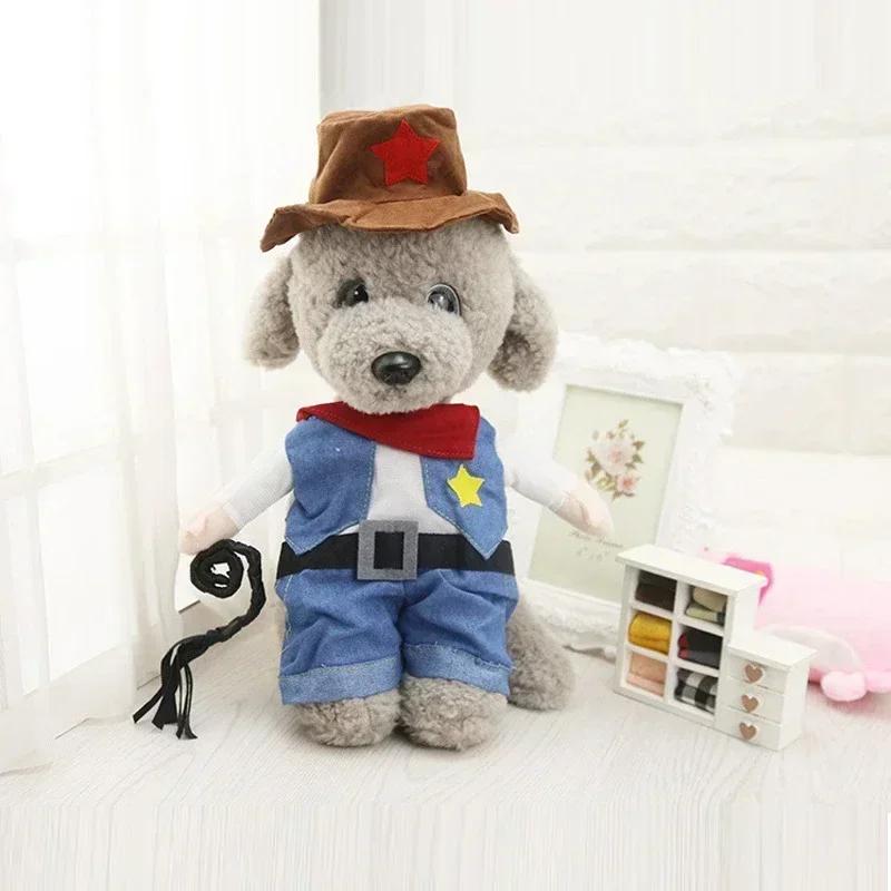 "Adorable Cowboy Outfit for Dogs & Cats - Fun Halloween Hoodie Jumpsuit with Jeans Design"