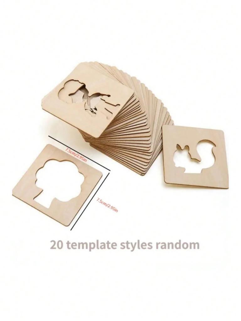 20pcs Montessori Drawing Wooden DIY Painting Template Stencils