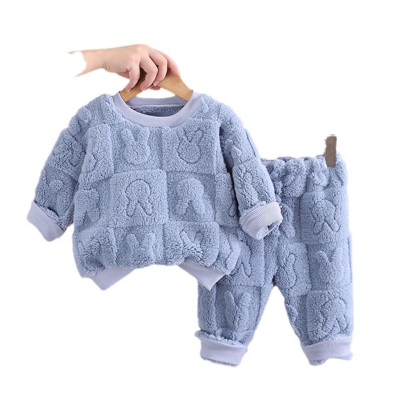 2023 Kids' Velvet Jacquard Long Sleeve Pajama Set - Warm Two-Piece