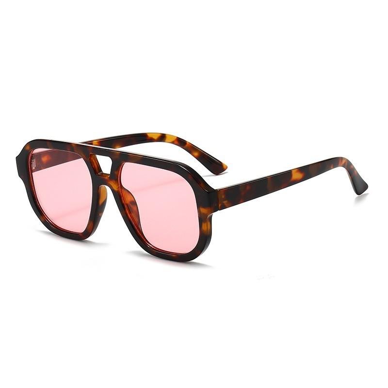Retro Chic Oversized Square Sunglasses For Women Men Uv400 With Green Lenses And Leopard Frame