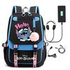 Stitch USB Charging Backpack School Bag Boys Girls Water Resistant Large Capacity Blue Standard