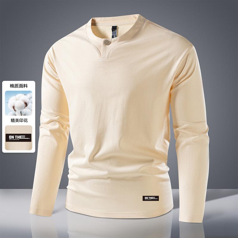 [Heavy Milan Cotton] Four In One Button Chinese Style Men's T-shirt Long Sleeve Spring and Autumn