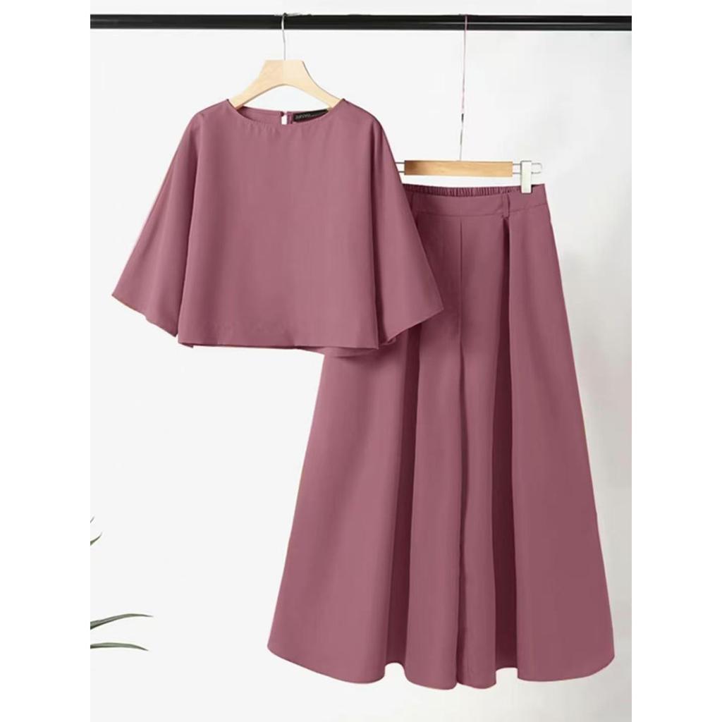 Women 3/4 Sleeve Blouse and Wide Leg Trousers Casual Two Piece Sets