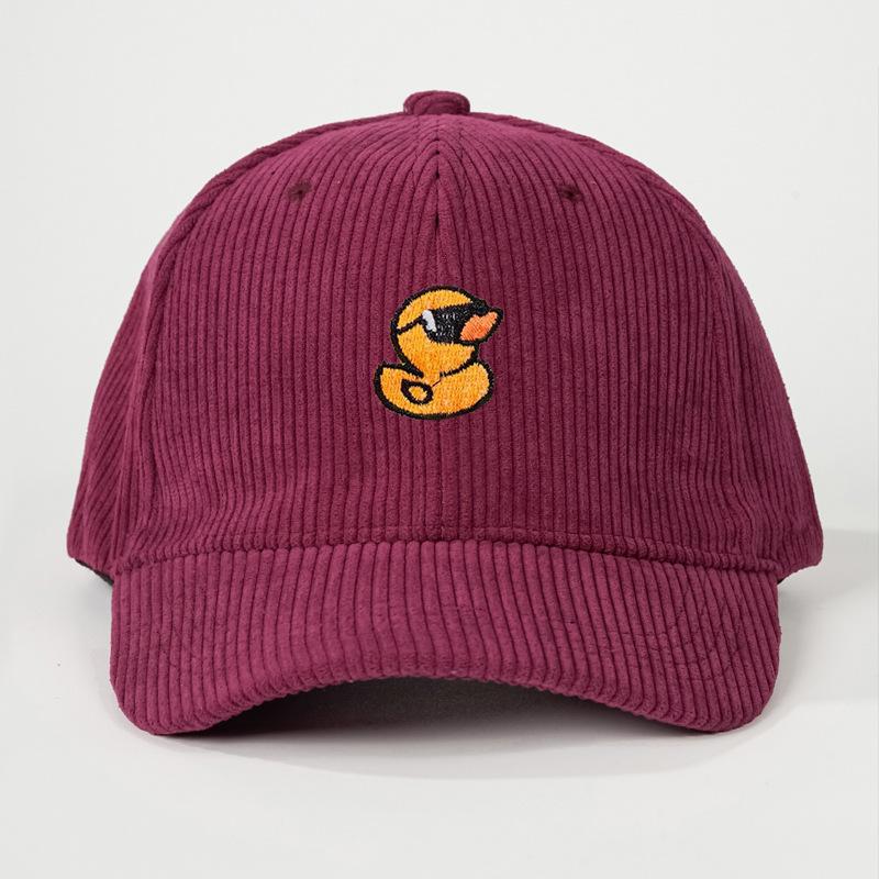 

Cute Yellow Duck Corduroy Baseball Cap Embroidery Unisex Vintage Snapback Hat Outdoor Camping Fashion Gift Streetwear Daily C розы красного