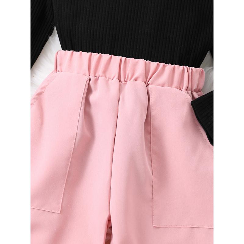 Autumn Children Clothing Knitted Pullover Top + Fashion Cargo Elastic Waist Long Pants Set