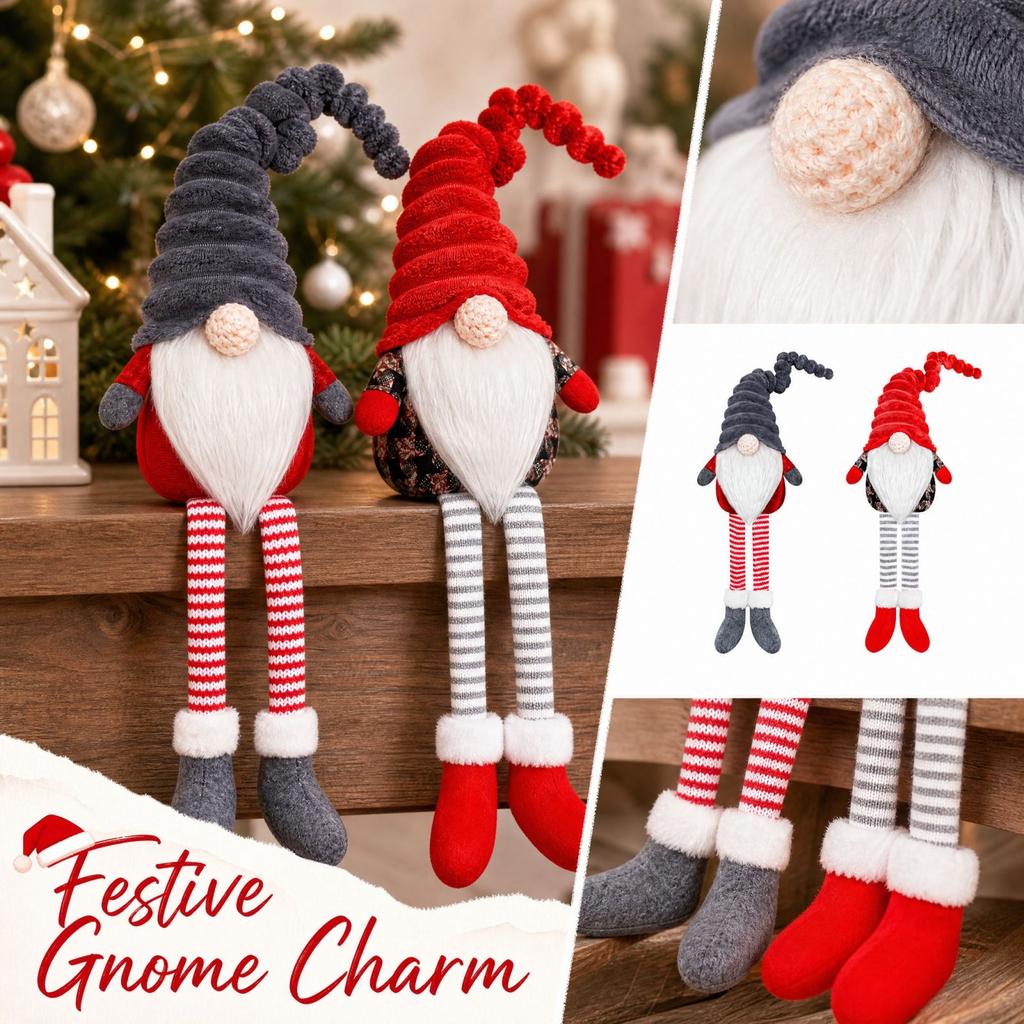 Christmas Faceless Doll Figurine Leg-Hanging Ornament, Forest Gnome Home Decor for Holiday Table Shelf