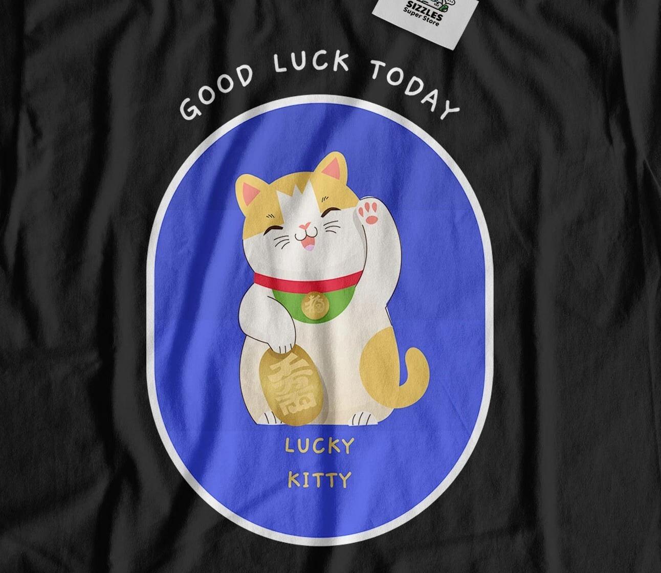 Good Luck Today! Unisex Japanese Beckoning Cat T-Shirt Maneki-Neko Gifts S