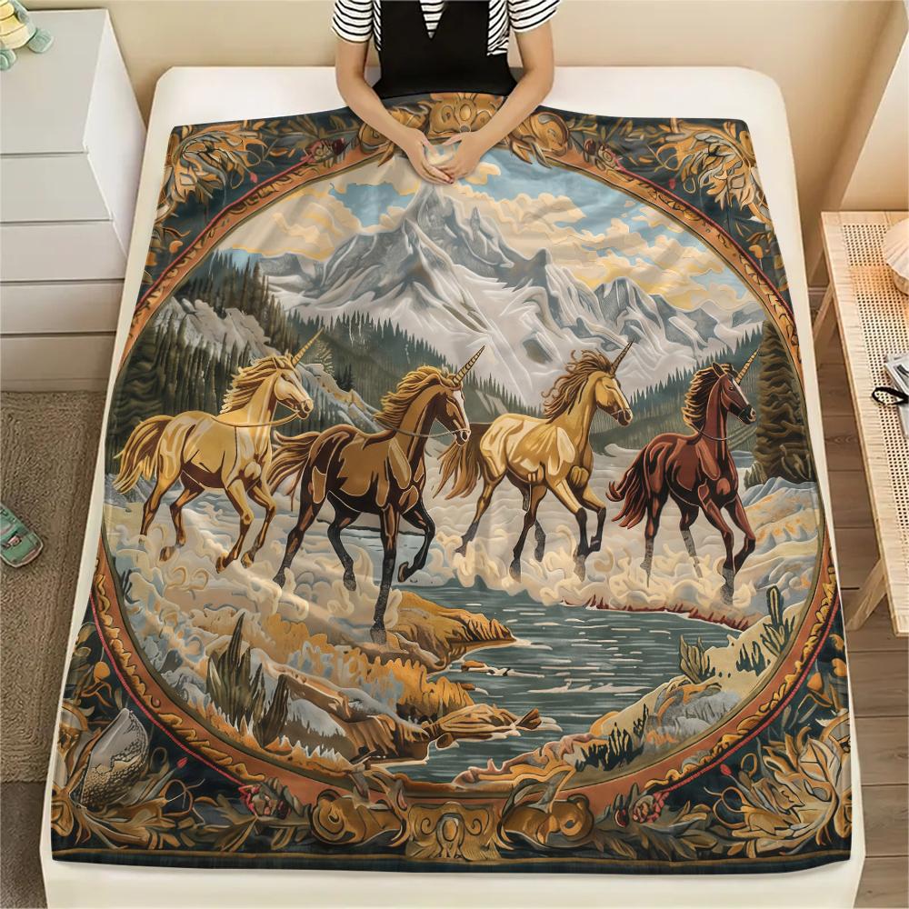 Vintage Animal Frame Print Flannel Blanket,High Quality Comfortable for All Seasons,Home Decor,Warmth and Comfort,Perfect for Christmas Gifts