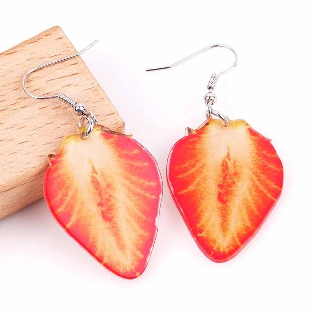 Trendy Funny Fruit Vegetables Acrylic Women's Drop Earrings Cute Strawberry Watermelon Lemon Cherry Dangle Earring Party Jewelry