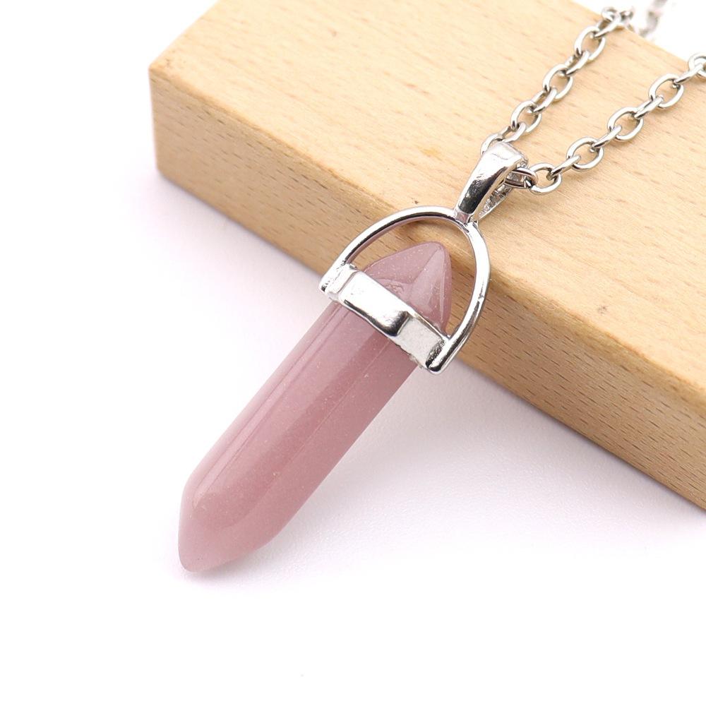 Crystal Hexagonal Column Pendant Popular Hexagonal Prism Bullet Luminous Stone Necklace N759