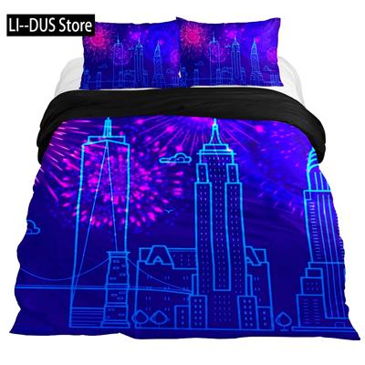 New York Duvet Cover Set, Skyline Print Decorative 2/3 Piece Bedding Set With Pillow Shams, Twin Full Queen King Size Room Decor