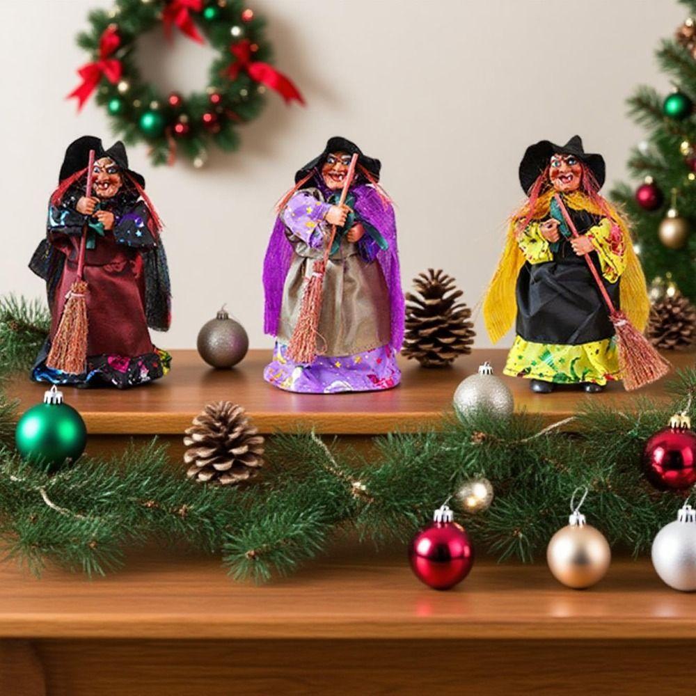 Funny Halloween Witch Ornament Retro Witch Figurines Broomstick Witch Statues  Yard