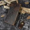 Leder Geldbörse Herren Crazy Horse Leder Lange Geldbörse Eisenkette Diebstahlschutz Prägung Dominant Multi-Karten Geldbörse 2980