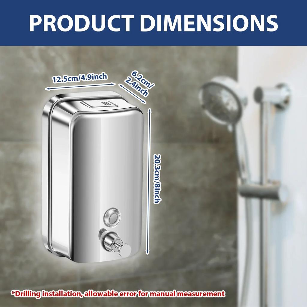 1000ML Soap Dispenser Stainless steel Wall Mount Bathroom Liquid Soap Detergent Shampoo Shower Gel Storage Bottle Toilet Kitchen