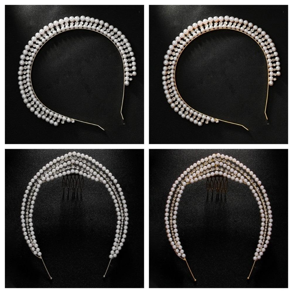 Rhinestones Princess Crown Headband Elegant European Hairband Pearl Headwear  Bridal Accessories