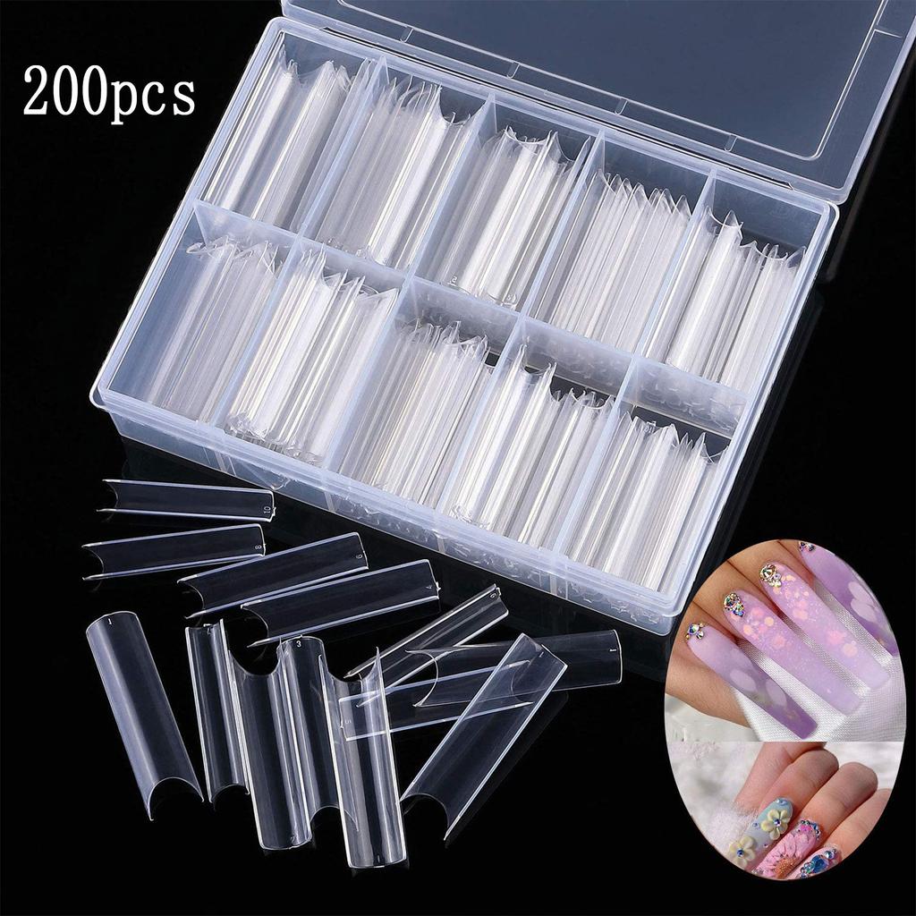 200PCS Extra Long False Nail Tips Acrylic Gel Salon Half Cover Tip Nail Tools