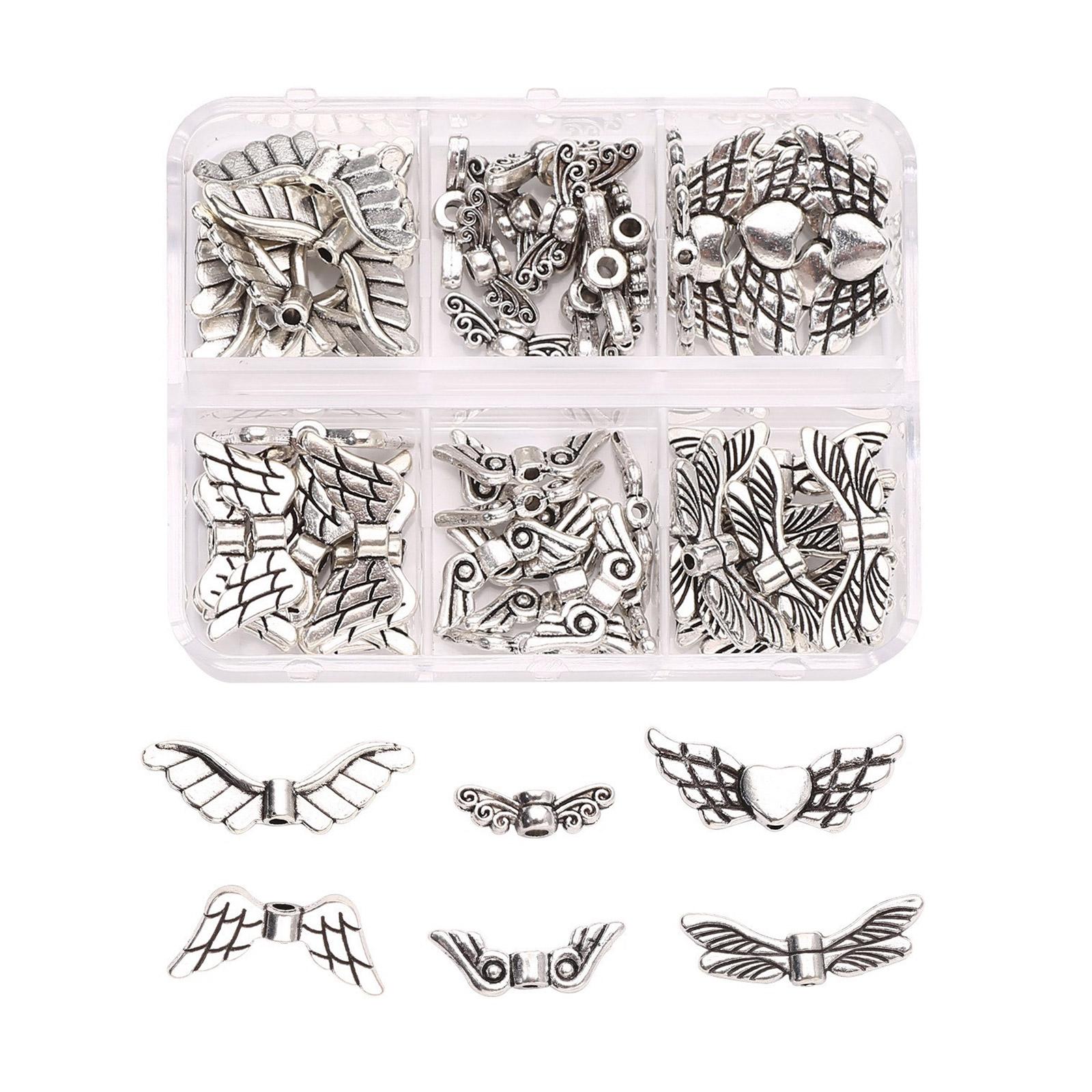 

6/8 Styles Wing Beads Angel Wings Charm Alloy Spacer Bead Antique Silver Color for Necklace Bracelets Jewelry Making A