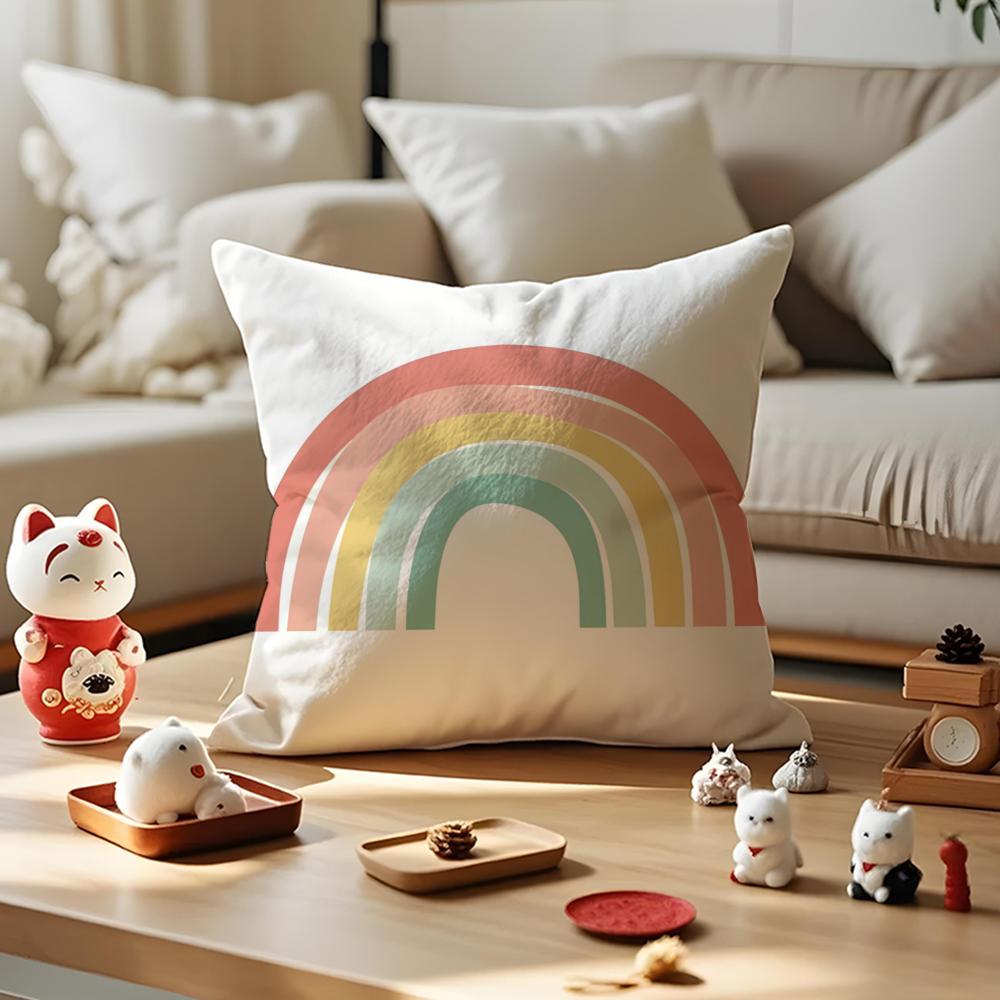 Rainbow Sun Cartoon Cushion Cover Anti-Dustmite Pillowcase Invisible Zipper Silky Short Plush Sofa Cushion Cover