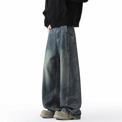 American Style High Street Wide Leg Men's Pants Spring and Autumn Loose Straight Sagging and Floor Pants Washed Ancient Men's