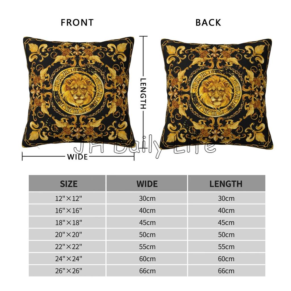 Golden Lion Baroque Print Square Pillow Cover Soft Cozy Pillow Case for Home Sofa Bed Car Decoration Cushion Cover 18x18 Inch