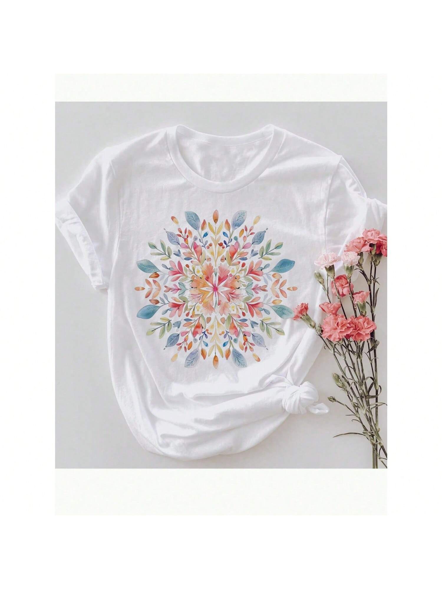 Mandala Button-Down Shirt, Floral Mandala T-Shirt, Spring Floral Blouse, Gifts For Her, Flower Shirt, Floral Shop Gift, Wounisex T-Shirt Gift For Girl S разноцветный