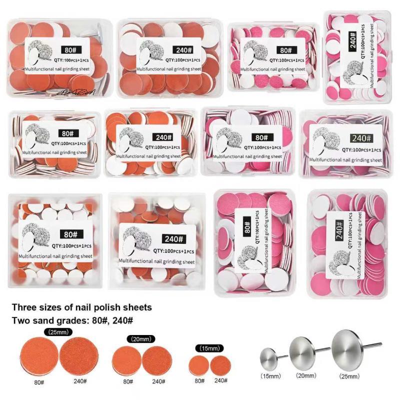 100Pcs Replaceable Self-Adhesive Nail Art Sanding Polish Paper Discs with Metal Nail Bearing for Manicure And Pedicure Repair