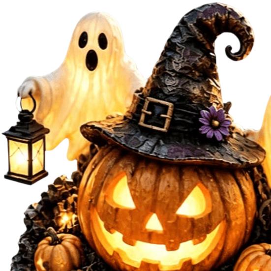 Illuminated Wizard Hat Pumpkin Solar Halloween Garden Stake Light, Waterproof LED Yard Decoration with Party And Ghost, Outdoor Walkway Patio