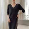 Women's Mid-length V-neck Cashmere Sweater Dress - Slim Fit, Medium Sleeves