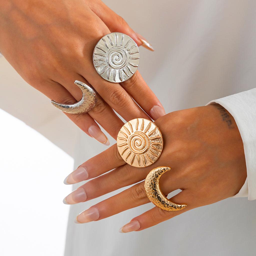 Kreativní přehnané Slunečnice Měsíční prsten Zlatá Stříbrná Barva Prohlášení Punková móda Nový Velký otevřený kloub pro ženy Party Lucky Anillos Dárky