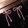 Sparkly Rhinestone Bow Earrings Personalized Bowknot Ear Stud Creative Gift Long Dangle Earrings