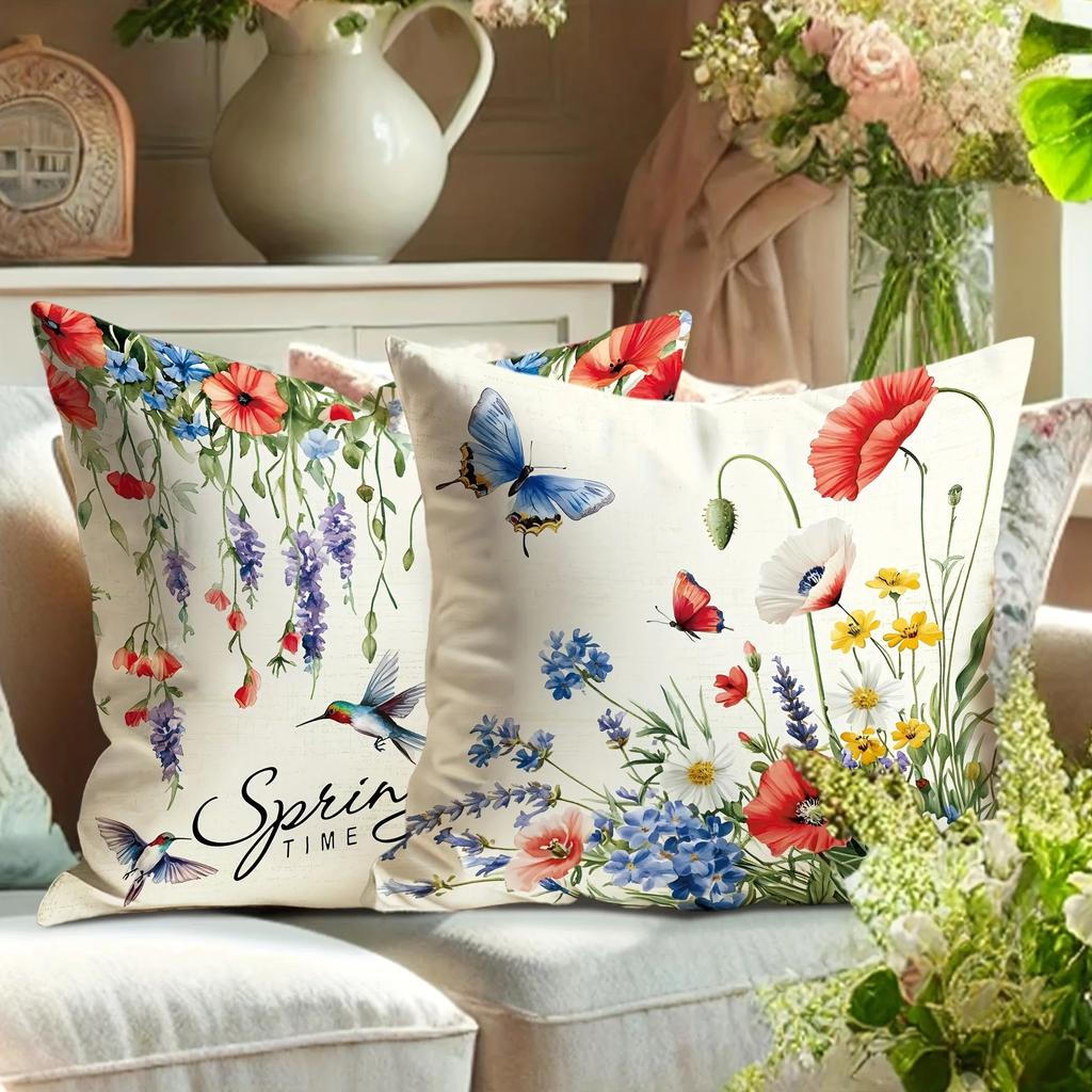 4Pc Floral Butterfly Pattern Home Decor Pillowcase Bedroom Living Room Sofa Decoration Polyester Cushion Cover With Zipper