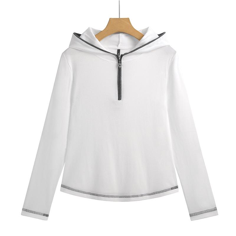 Women's Slimming Cotton Hooded Long Sleeve T-shirt - Stylish for Spring to Winter