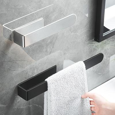 37CM Adhesive Towel Bar No Drilling Stainless Steel Towel Holder Rack Modern Design Matte Black Storage Organizer for Bathroom
