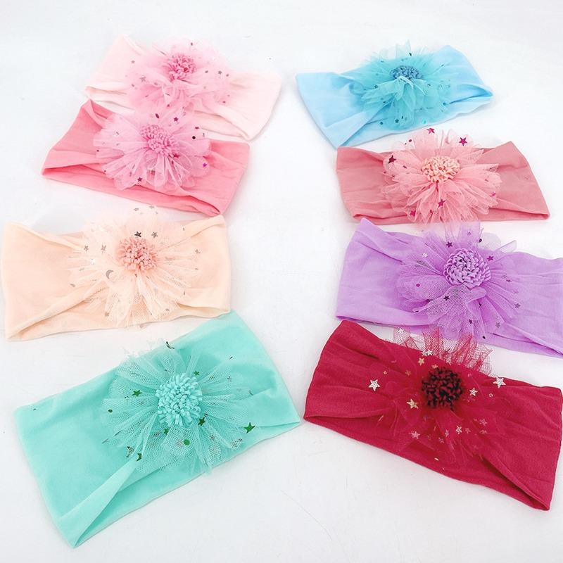 New mesh star flower headband, baby nylon headscarf headgear Babyhead