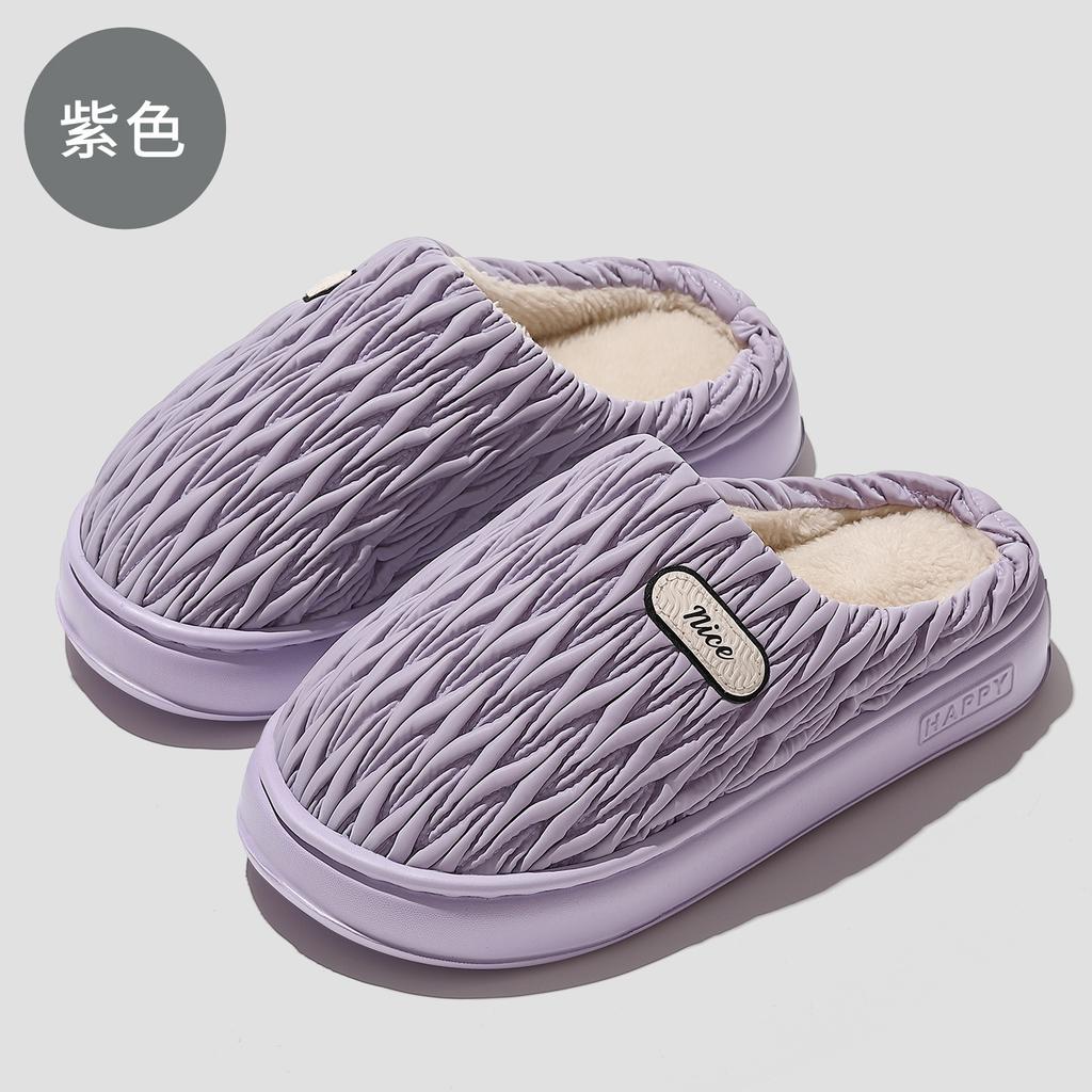 pu waterproof cotton slippers autumn and winter new couple home indoor thick plush warm soft bottom cotton mop