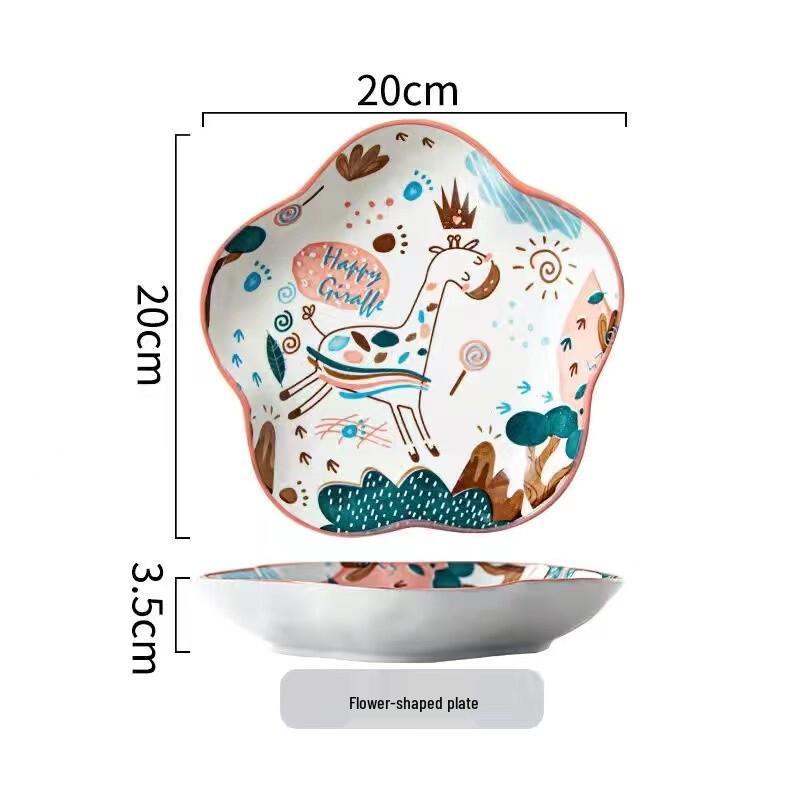 Japanese-Style Ceramic Dinner Plate with Cute Cartoon Deer Design