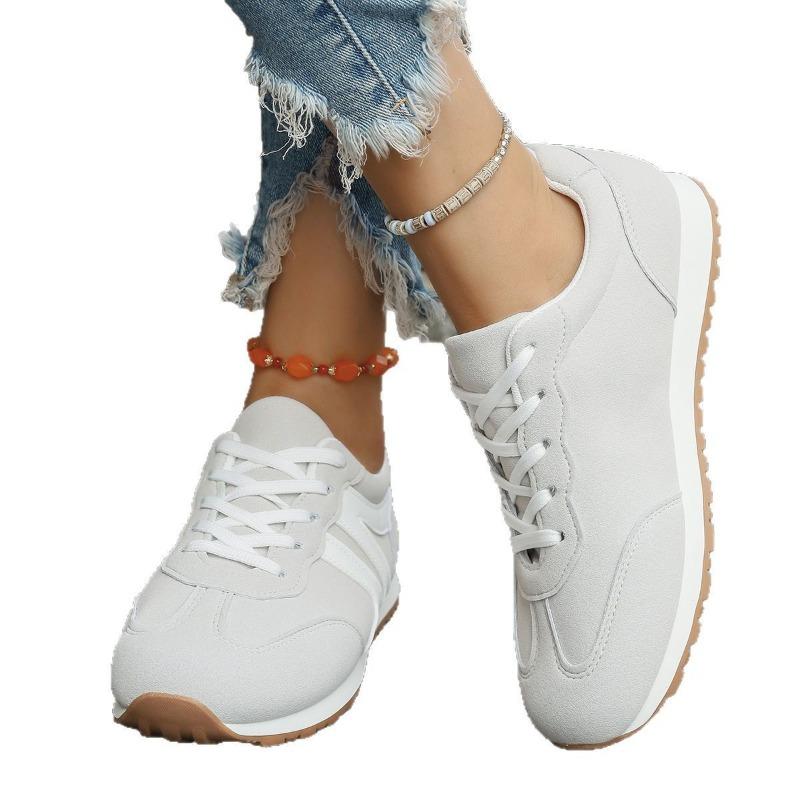 New Large Size Women's Shoes Fashion Casual Temperament Flat Bottom Lace-up Color Matching Outer Wear Single Shoes Women